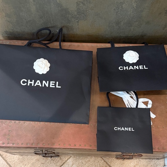 CHANEL Other - CHANEL Black Shopping Bags with White Camellia and Logo